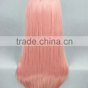 High Quality 60cm Medium Long Straight Pink Synthetic Anime Wig Cosplay Hair Wig thumbnail-4