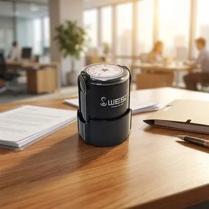 Custom Text Logo Self-Inking Automatic Office Stamp 40mm Rectangle Protective Cap Plastic Material Business Documents Wes SC-40C thumbnail-1