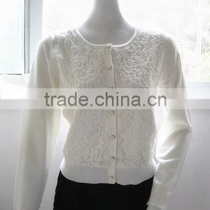 Pure Color Sweater Coat Lady Flocking Stitching Knitted Sweet Cardigan thumbnail-1