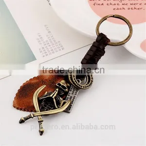 Retro Punk Jewelry Alloy Skull Braided Men Real Leather Skeleton Key Chains thumbnail-3