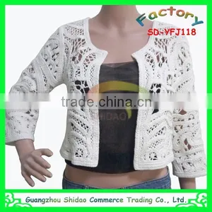 Slim Elegant Sleeveless White Cotton Crochet Openwork Lace Knee Length Embroidery Blouses thumbnail-6