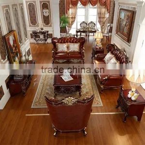 Premium Quality Brown Traditional European Wooden Sofa Set Designs thumbnail-1