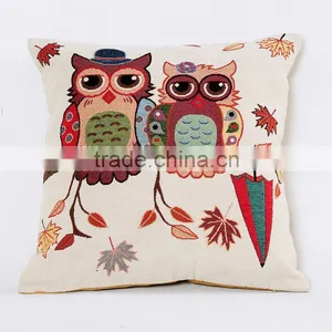 2016 Cute Owl Bird Polyester Fabric Square Custom Cushion Pillow Decorative Cushion thumbnail-1