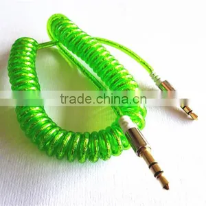 High Quality Flexible Dc3.5m to Dc3.5m Spiral Metal Transperant Cable Extend Stereo Audio Aux Cable thumbnail-3