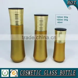 Gold Yellow Coloured Cosmetic Glass Bottle and Cosmetic Glass Cream Jar thumbnail-2