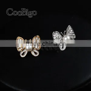 Fashion Jewelry Rhinestone Pearl Butterfly Cuff-Link Gold Silver Ladies Party Wedding Gift Promotion Apparel Accessories thumbnail-1