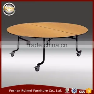 Folding Fruniture Plywood Custom Made Wooden Round Banquet Table With Wheels thumbnail-1