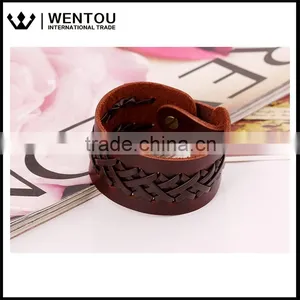 Wholesale Men Vintage Leather Bracelet With One Buckle Wristband Cuff Bangle thumbnail-3