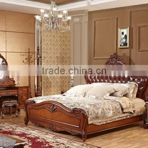 Yumian Luxury Royal European Style Oak Solid Wood Bedroom Furniture Set Bed Bedside Table Wardrobe Dressing Table Commode thumbnail-1