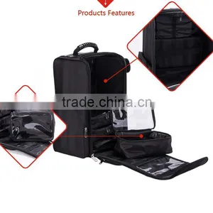 High Quality Professional Artist Nylon Wheeled Trolley Cosmetic Organizer With Small Clear Makeup Brush Bag With Zipper Quality Choice thumbnail-5