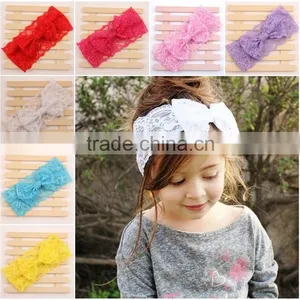 Stretchy Lace Messy Bow Headband-elastic Wide Lace Headwrap Headband-newborn Red Bow Headbands Available for 1-12 Kids thumbnail-5