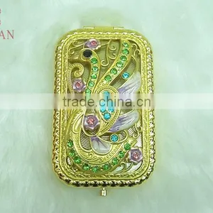 Metal Souvenir Gold Swan Rhinestone Mirror/antique Gold Swan Makeup Mirror/promotional Gift Gold Swan Compact Mirror thumbnail-1