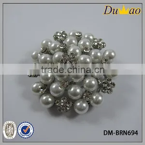 Bridal Rhinestone Flower Pearl Brooch thumbnail-1