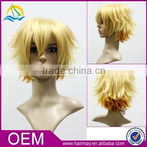 Factory Supplier Cosplay Short Green Gold Yellow Blonde Wig Synthetic Wig Naruto Cosplay Wig thumbnail-1