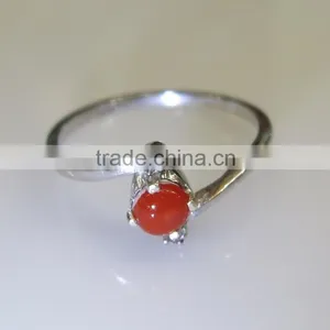 Sterling Silver Ring With Coral & Diamond Natural Nontreated 92.5 thumbnail-1
