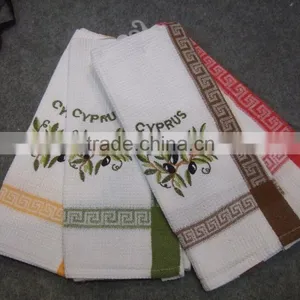 Yarn Dyed Tea/kitchen Towel With Olive Embroidery for Tourist Souvenir thumbnail-1