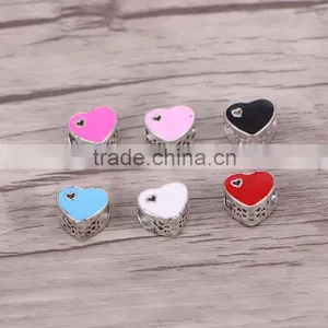 5.0mm Hole Spacer Beads Red European Heart Shaped Big Hole Charm Beads For Bracelet & Necklace Making thumbnail-1