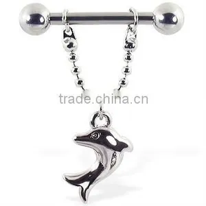 Nipple Ring With Dangling Dolphin, 12 Ga,body Piercing Nipple Ring Jewelry thumbnail-1