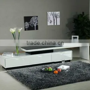 Modern White High Gloss MDF TV Stand With Tempered Glass thumbnail-1