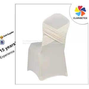 White Spandex Cross Back Ruffled Chair Cover For Wedding Reception Bridal Show thumbnail-1