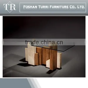 Italian Style Travertine Glass Top Home Coffee Table thumbnail-1