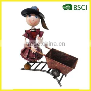 YS14670 Garden Deco Girl Cart Design Metal Flower Pot thumbnail-1