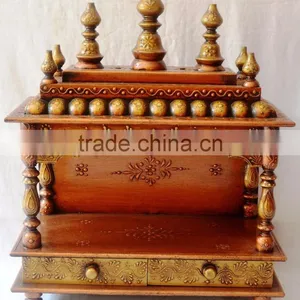 Hand Painted Copper Finish Wooden Temple With 2 Drawers thumbnail-1