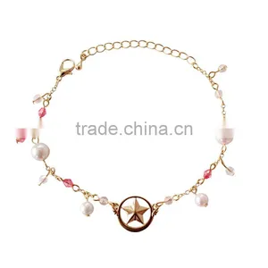 Gold Star Crystal Charms Bracelet Pearl Crystal Linked Bracelet Gold Bracelet thumbnail-1