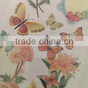 Orange Color Flowers & Butterfly Design Decorative Shinny Glitter Sticker, Graceful Design Decorative Sticker thumbnail-5