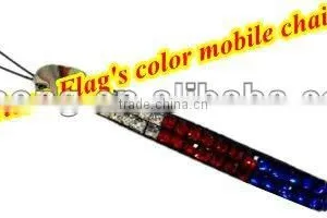American Flag's Color Rhinestone Crystal Mobile Phone's String Key Chain thumbnail-1
