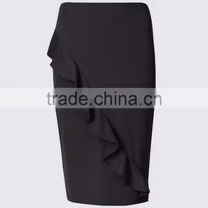 High Quality Wholesale Custom Manufacturer Women Fashion Ruffle Midi Fitted Red High-waisted Pencil Skirt thumbnail-6