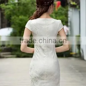 2016 New Style Elegant Chinese Ladies Summer Midi Short Sleeve Cheongsam Dresses thumbnail-2