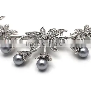 Big Brand New Design Grey Imitation Pearls Diamond Alloy Necklace Jewelry thumbnail-2