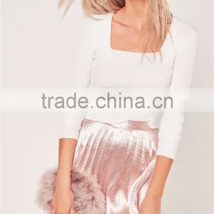 MGOO Plain White Women Silm Fit Knitwear Long Sleeve Sweater Square Neck Ribbed Jumper Private Brand thumbnail-6