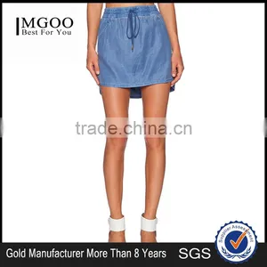 MGOO New Arrival Custom Made Denim Casual Mini Skirts For Women Blue Straight Tie Up Skirts 15144B543 thumbnail-1