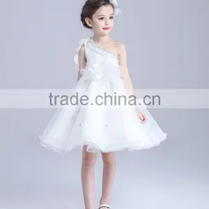 2017 Wholesale Children One Sleeve Shoulder Dress Flowers Slashes Dresses thumbnail-4