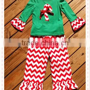 Custom Design Children Christmas Outifit Stripe Ruffle Baby Clothes Clothing Set thumbnail-4