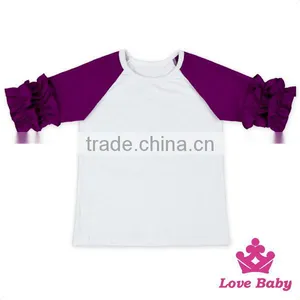 High Quality Raglan Sleeve Soft Cotton White Tops Fabric With Ruffle Green Sleeves Kids Girls Clothing thumbnail-4