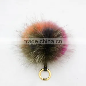 Myfur Natural Dyed Whole Raccoon Skin Fur Made Rainbow Colorful Fur Pom Pom Key Ring Bag Charm thumbnail-3