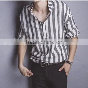 Linen Shirt Collar Male 7 Minutes of Sleeve Casual Shirts thumbnail-2