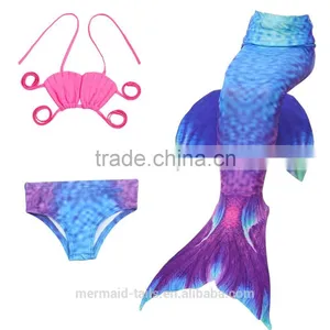 3pcs New Fairy Tale Kids Girl Mermaid Tail Swimmable Bikini Set Swimwear Costume thumbnail-6