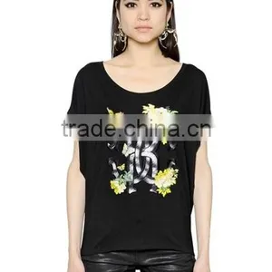 New Latest Design Floral Embroidery T-Shirts for Women,Top Quality Cotton Embroidery Short Sleeve T-shirts thumbnail-2
