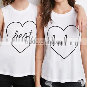 Unfinished Aarm Hole Cut Solid Color Cotton Best Babes Muscle Tee Set With Lovely Printing thumbnail-5