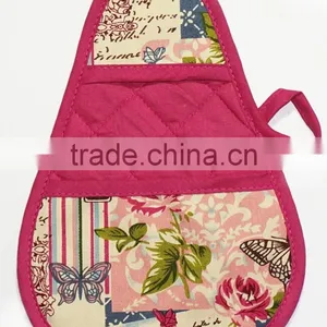 Heatproof Pear Shape Cotton Twill Rose Design Pot Holder With Grasper thumbnail-1