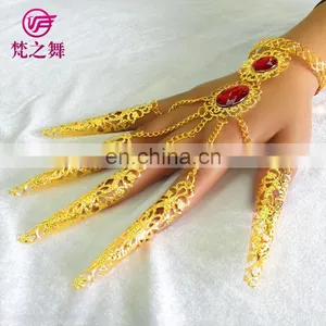 Tribal Indian Style Stage Gold Long Belly Dance Finger Ring Bracelet Jewelry P-9042# thumbnail-1