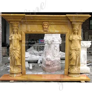 French Style Classic White Cherub Marble Fireplace Mantel With Angle Statue thumbnail-2