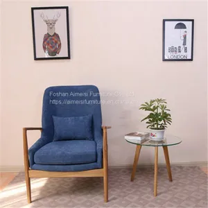 Modern Ash Wood Fabric Cushion Arm Living Room Lounge Chair thumbnail-2