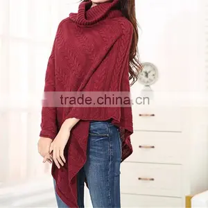 2016 Ladies Turtle Neck Women New Model Acrylic Poncho thumbnail-5