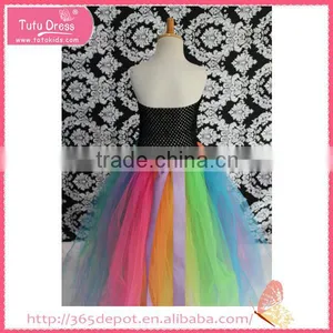 Light Rainbow Color Flower Fluffy Voile Girl's Dress Children Frocks Designs thumbnail-3