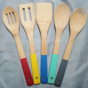 Best Colorful Bamboo Utensils Set Color Handle/Wholesale Bamboo Utensil Sets with Color Handle From China thumbnail-1